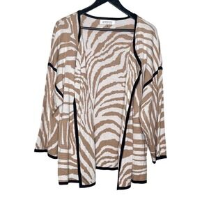 Kasper Womens 2X Zebra Print Open Front Cardigan Tan‎ Cream Black Knit Sweater